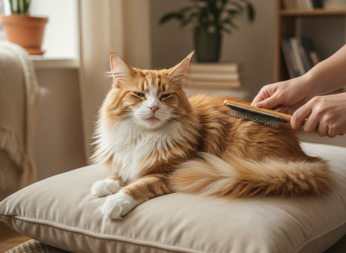 Toilettage chat: brossage et soins avec patience